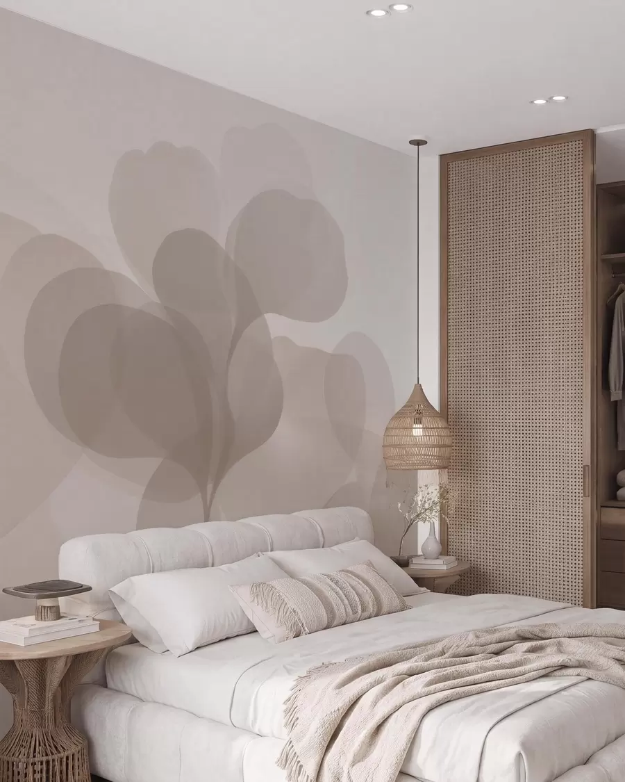 wall murals Полупровидне апстрактне ботаничке силуете у топлим беж тоновима w09925