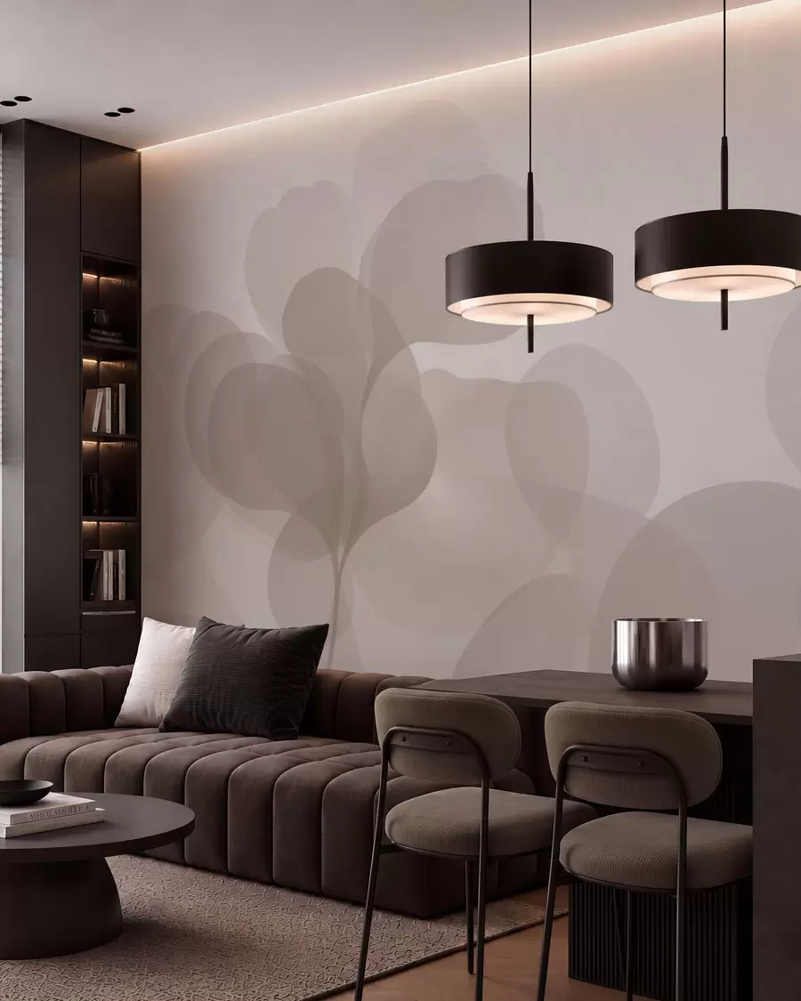 wall murals Полупровидне апстрактне ботаничке силуете у топлим беж тоновима w09925