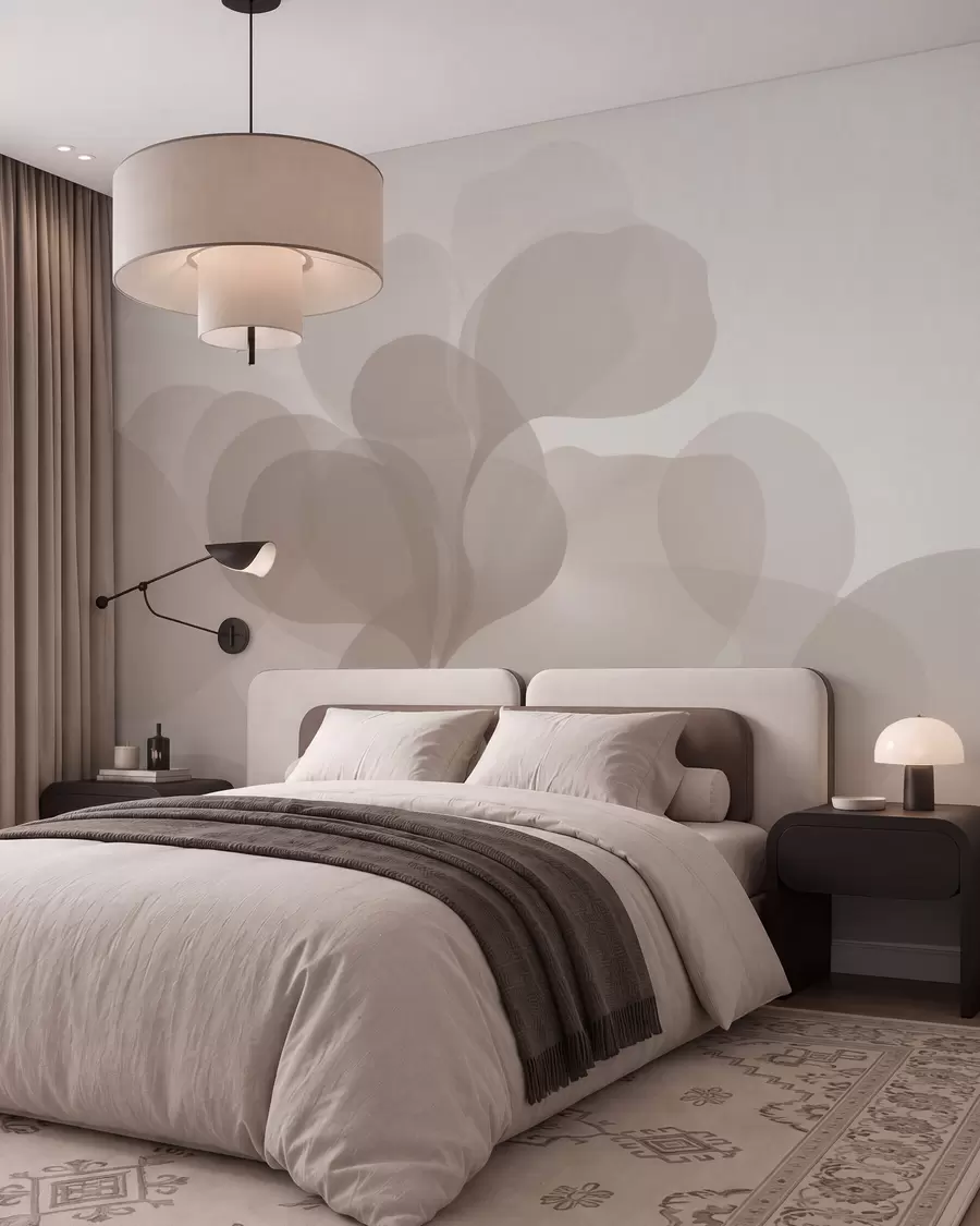 wall murals Полупровидне апстрактне ботаничке силуете у топлим беж тоновима w09925