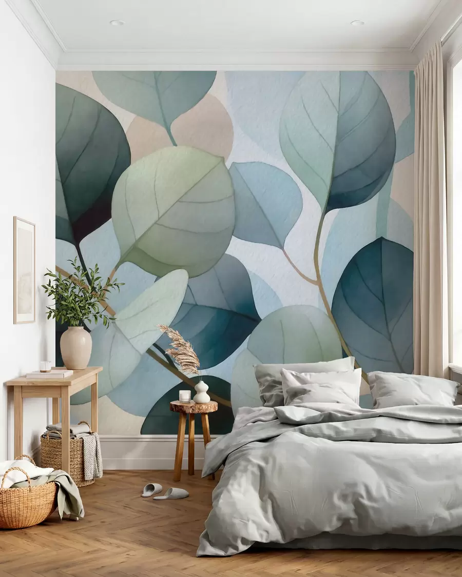 wall murals Нежни акварелни листови еукалиптуса w09927