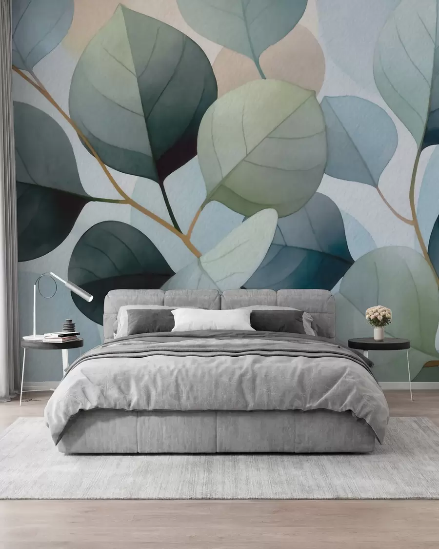 wall murals Нежни акварелни листови еукалиптуса w09927