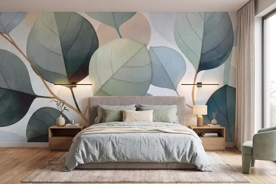 wall murals Нежни акварелни листови еукалиптуса w09927