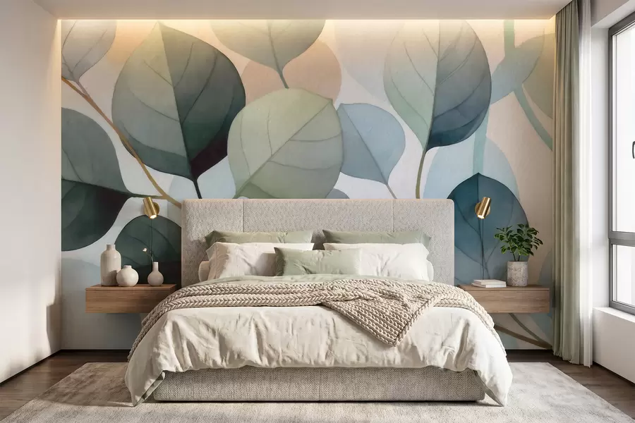 wall murals Нежни акварелни листови еукалиптуса w09927