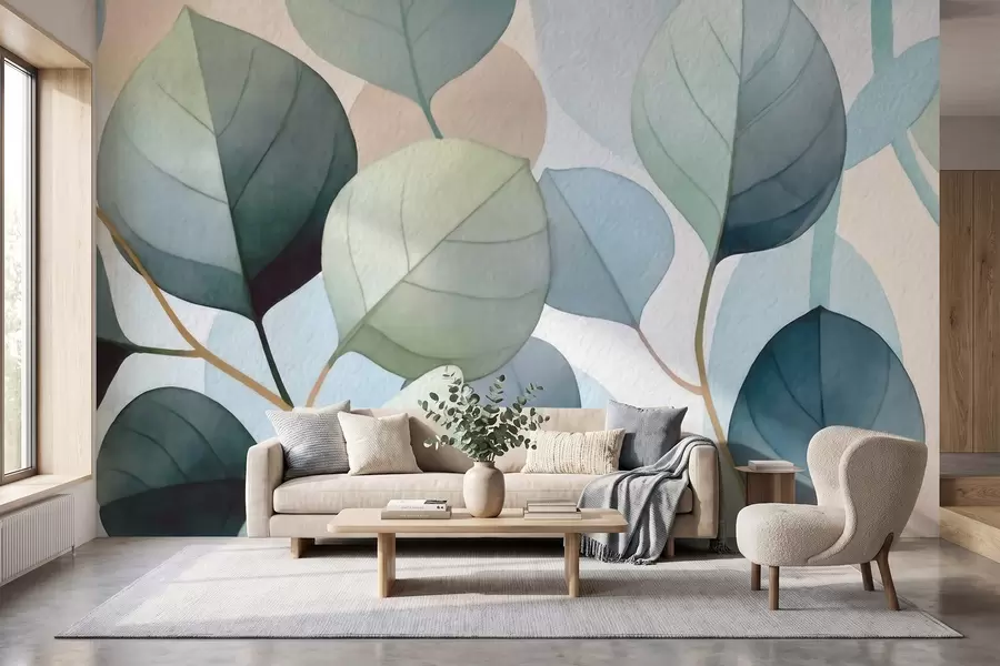 wall murals Нежни акварелни листови еукалиптуса w09927
