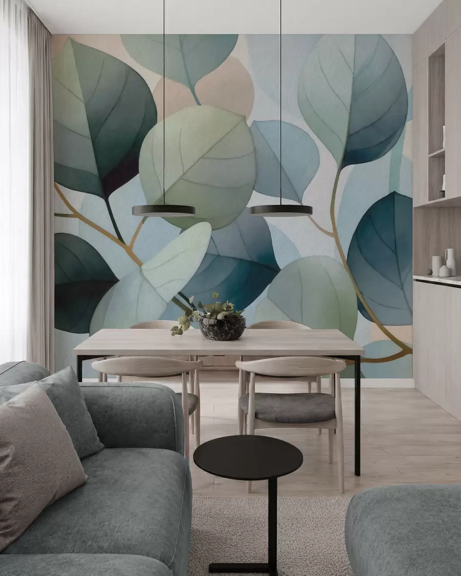 wall murals Нежни акварелни листови еукалиптуса w09927