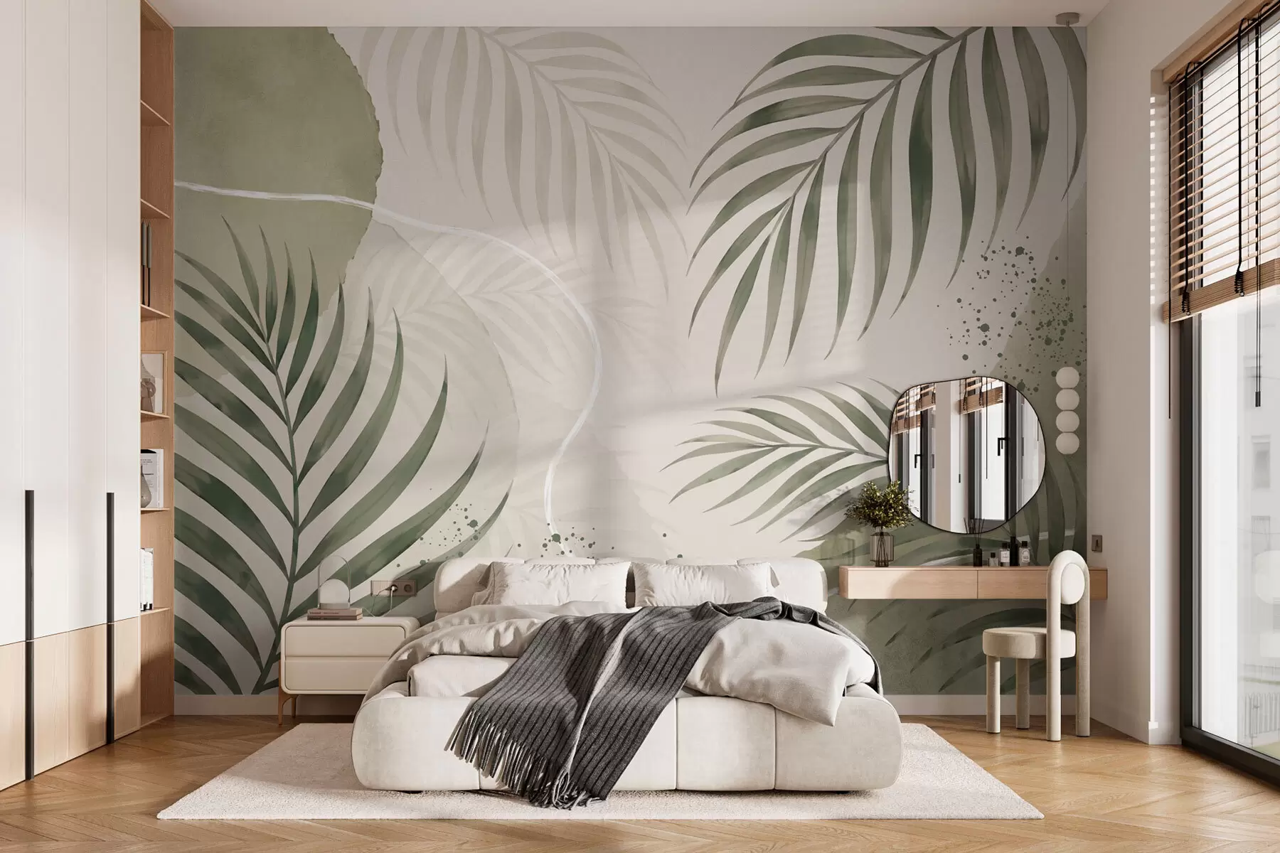 wall murals Стилизовано лишће на мекој неутралној позадини w05728