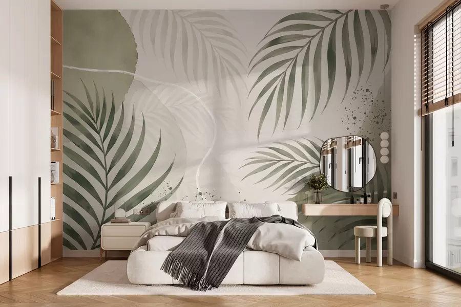 wall murals Стилизовано лишће на мекој неутралној позадини w05728