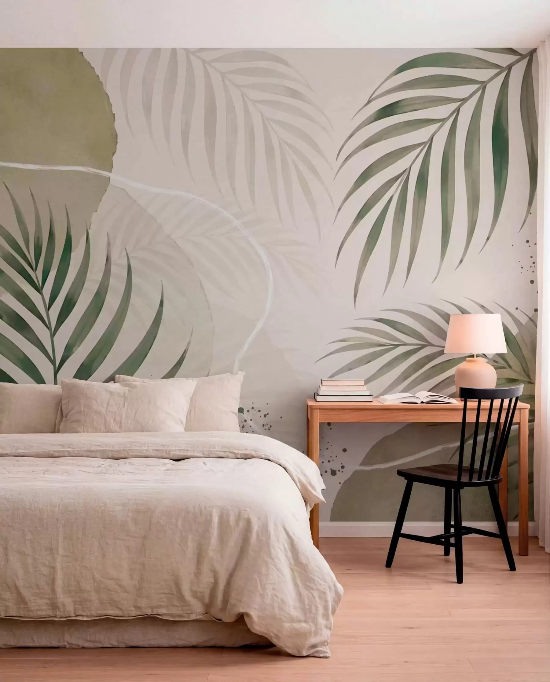 wall murals Стилизовано лишће на мекој неутралној позадини w05728
