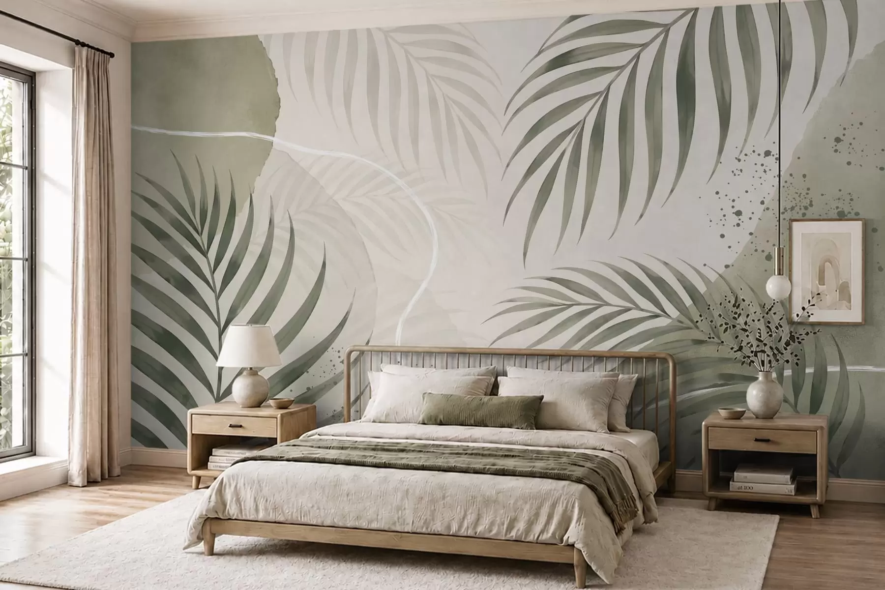 wall murals Стилизовано лишће на мекој неутралној позадини w05728