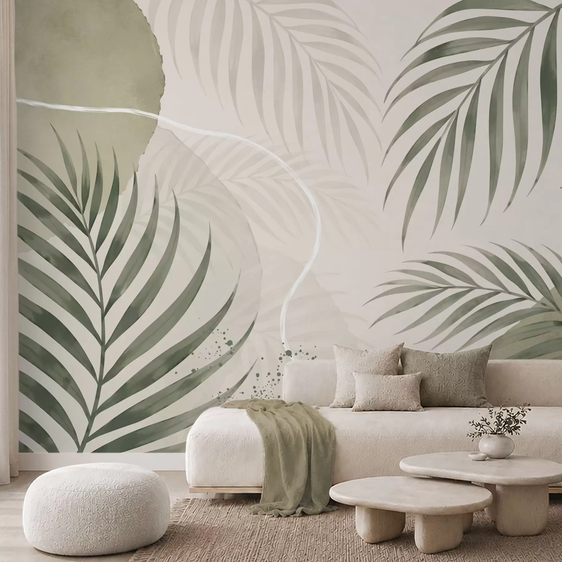 wall murals Стилизовано лишће на мекој неутралној позадини w05728