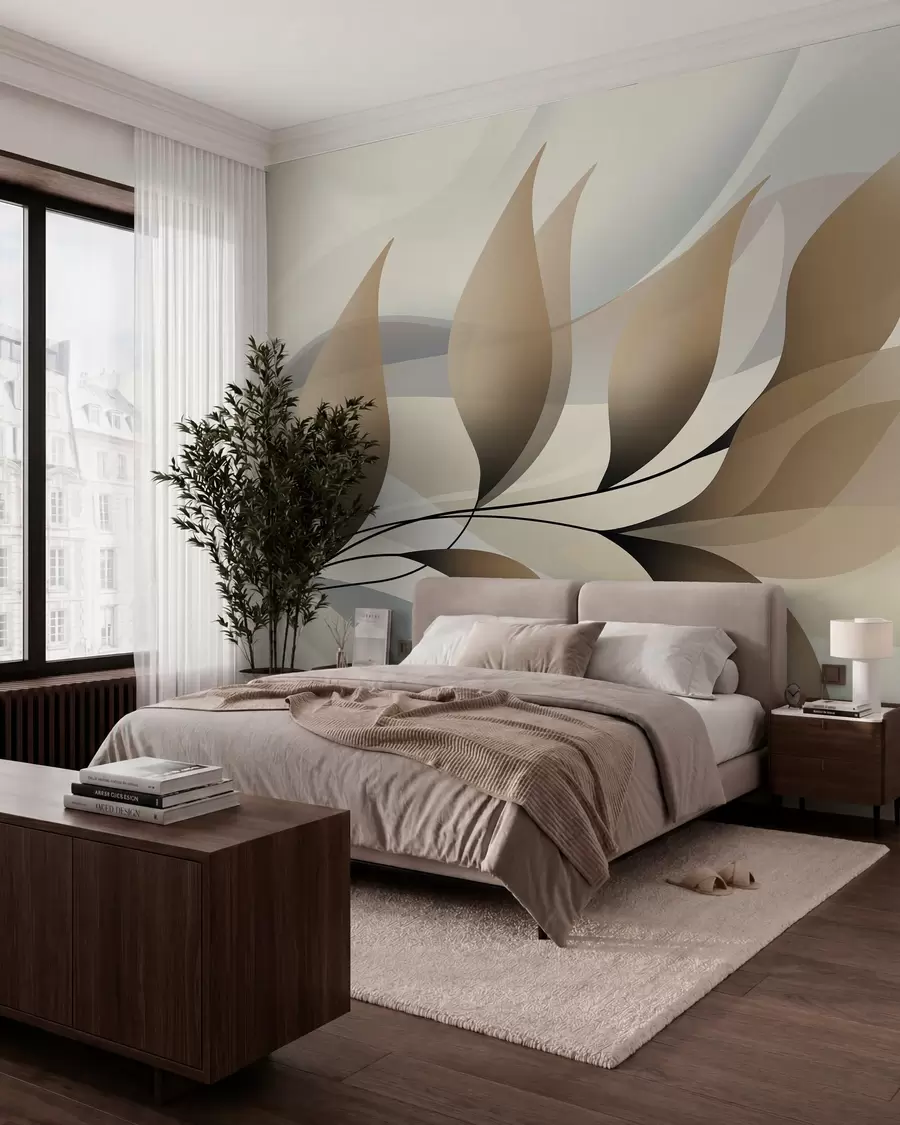 wall murals елегантна грана са беж листовима w05660