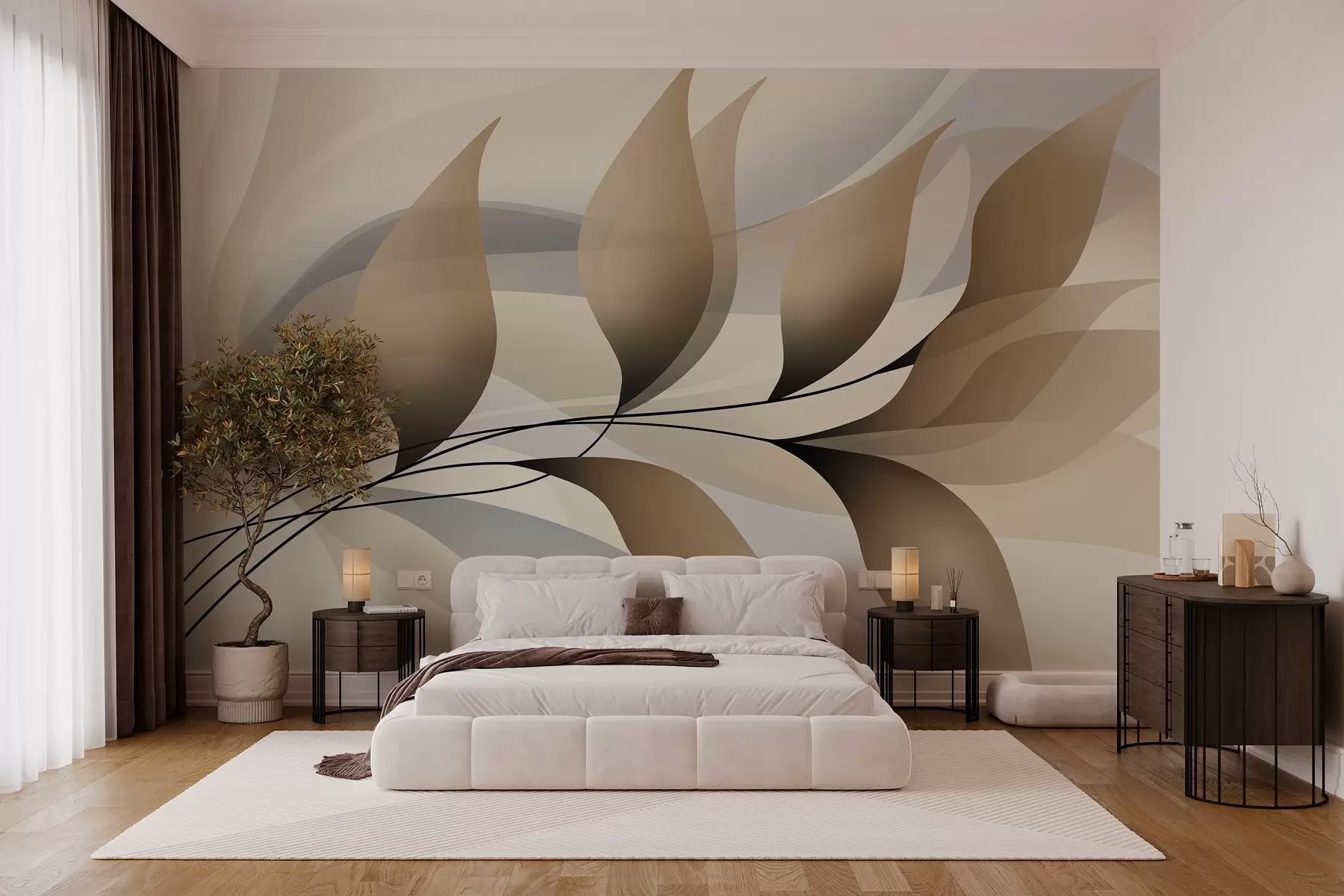 wall murals елегантна грана са беж листовима w05660