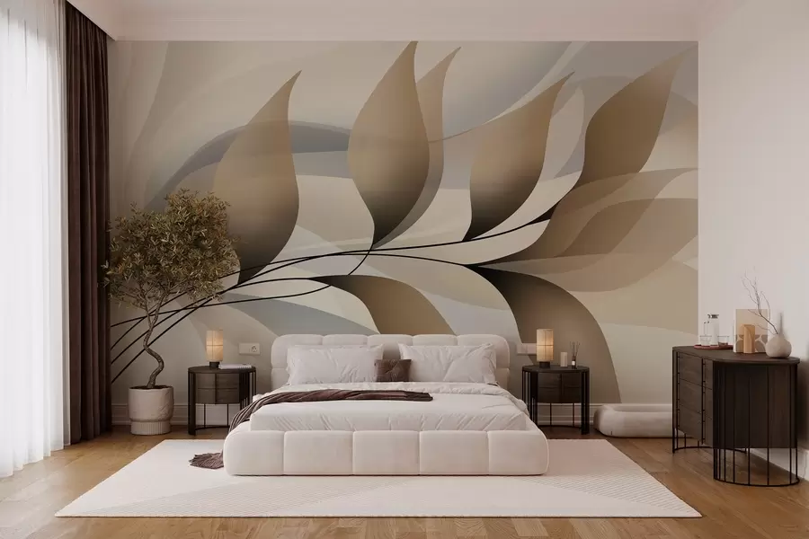 wall murals елегантна грана са беж листовима w05660