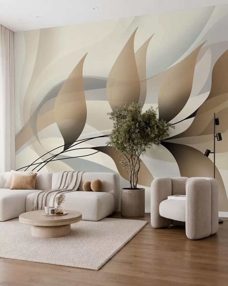 wall murals елегантна грана са беж листовима w05660