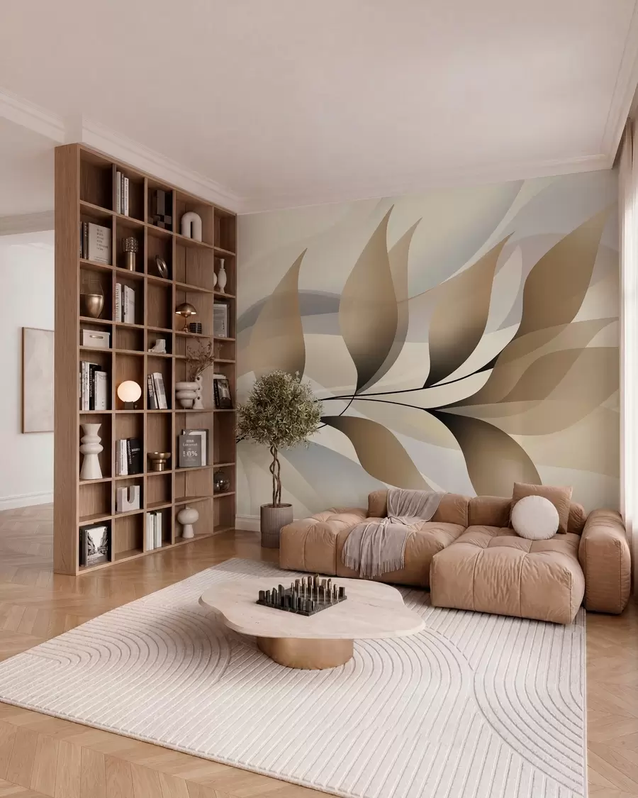 wall murals елегантна грана са беж листовима w05660