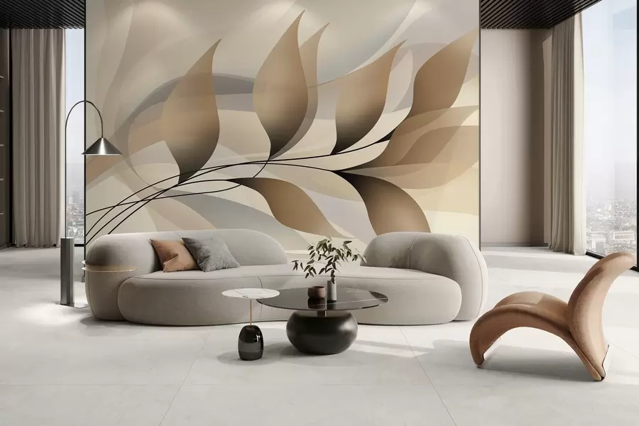 wall murals елегантна грана са беж листовима w05660
