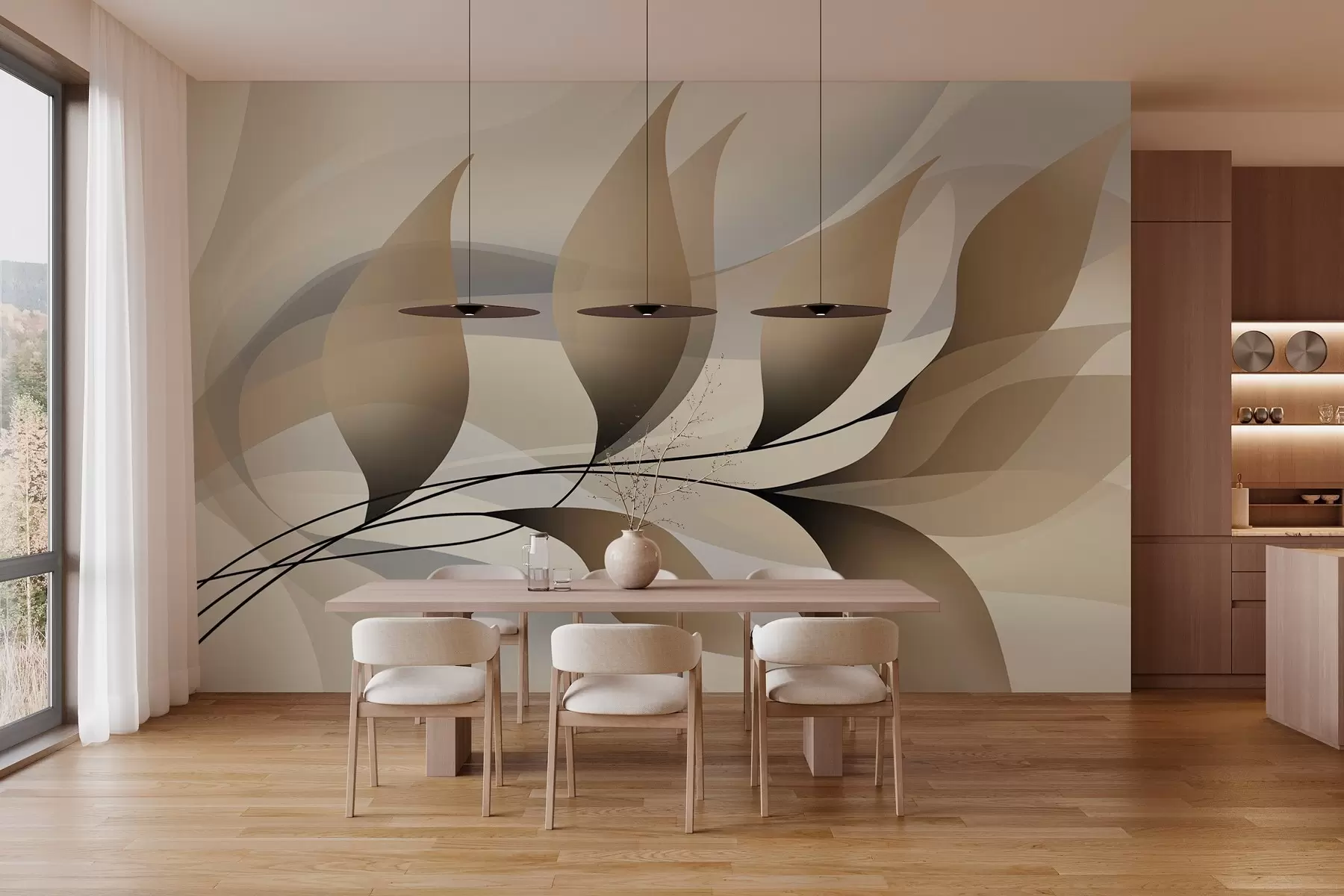 wall murals елегантна грана са беж листовима w05660