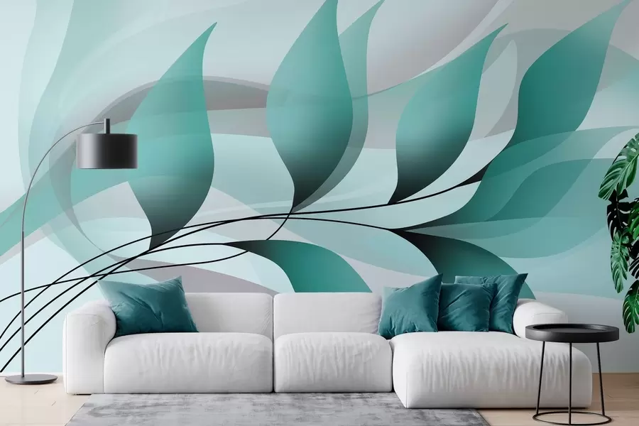 wall murals елегантна грана са тиркизним листовима w05660v1