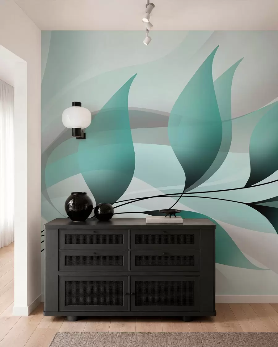 wall murals елегантна грана са тиркизним листовима w05660v1