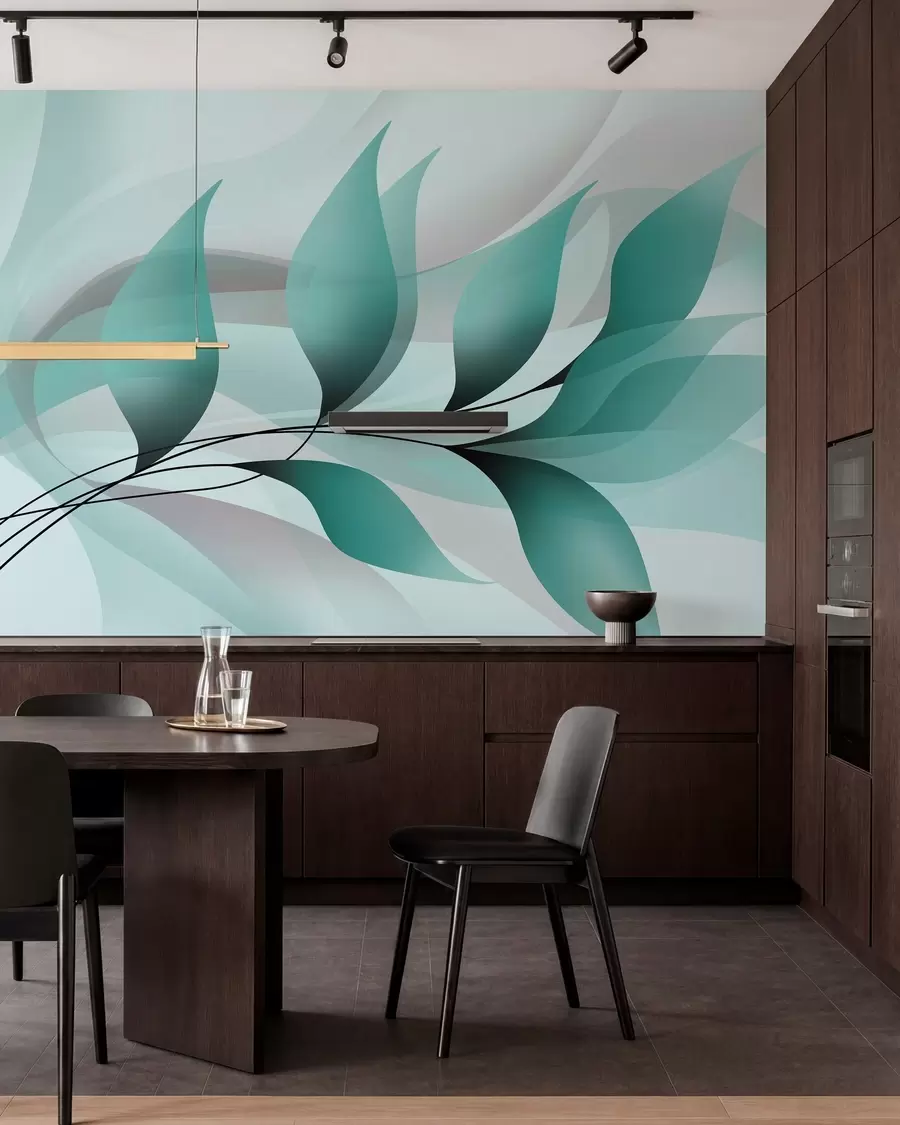 wall murals елегантна грана са тиркизним листовима w05660v1
