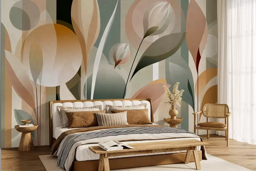 wall murals стилизована апстракција са биљкама у природним бојама w05750