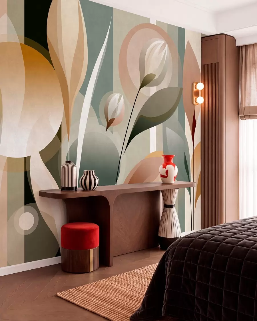 wall murals стилизована апстракција са биљкама у природним бојама w05750