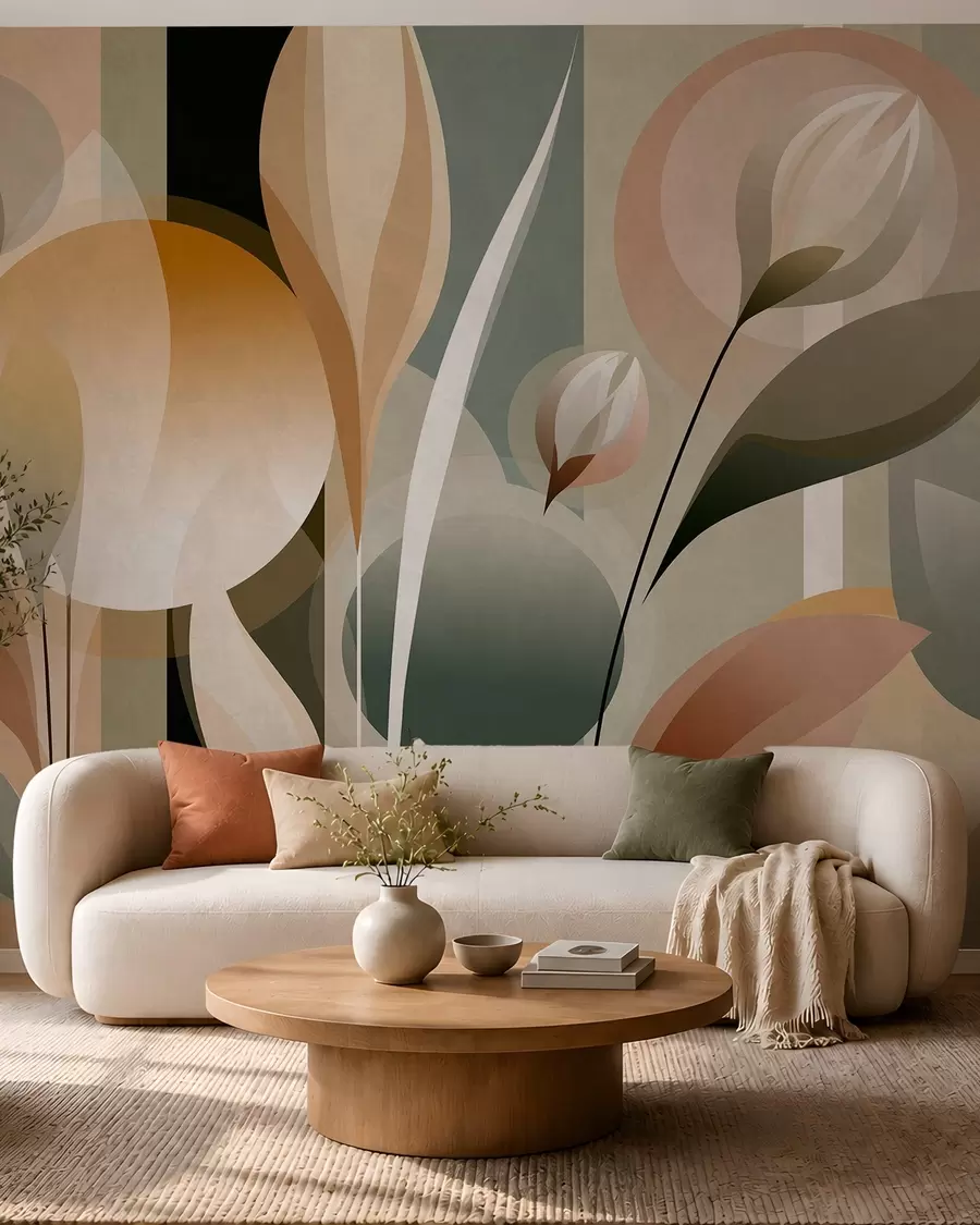 wall murals стилизована апстракција са биљкама у природним бојама w05750