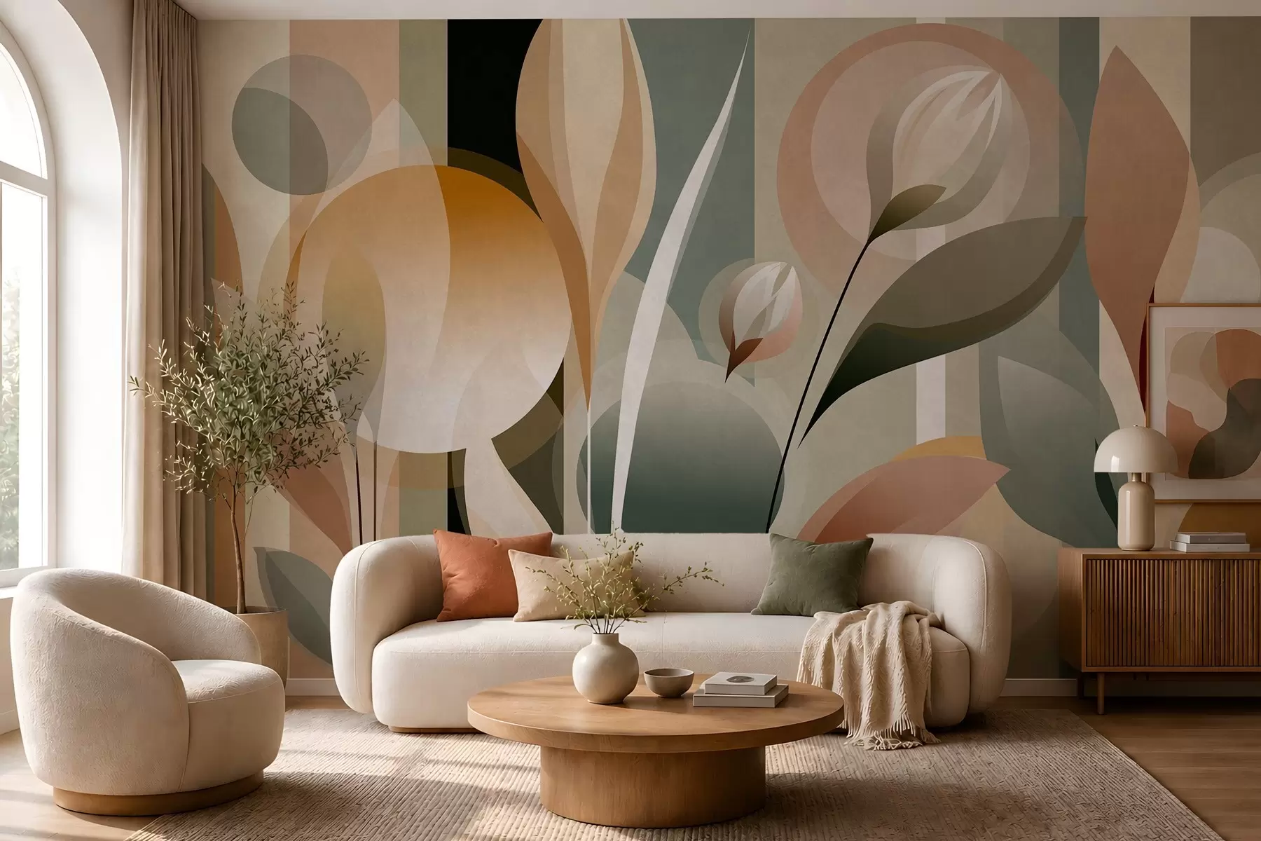 wall murals стилизована апстракција са биљкама у природним бојама w05750