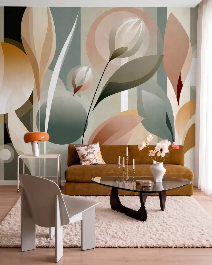 wall murals стилизована апстракција са биљкама у природним бојама w05750