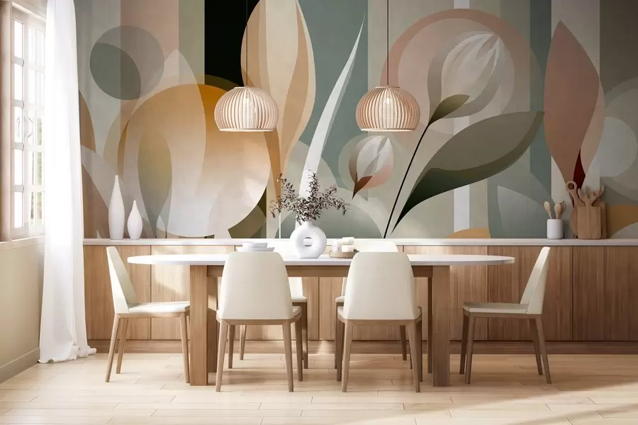 wall murals стилизована апстракција са биљкама у природним бојама w05750