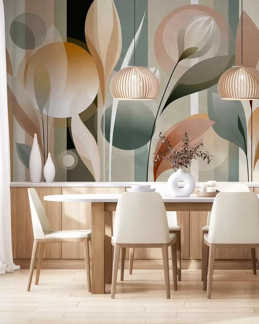 wall murals стилизована апстракција са биљкама у природним бојама w05750
