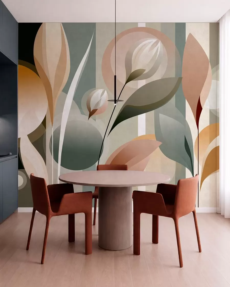 wall murals стилизована апстракција са биљкама у природним бојама w05750