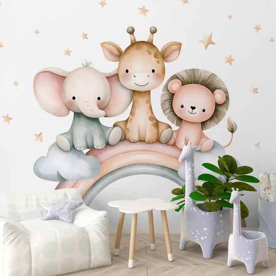 wall murals дуга са животињама међу звездама, у акварелном стилу w05752