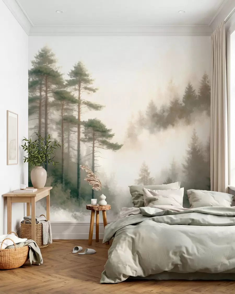 wall murals Јутарња борова шума у ​​акварел стилу w09916