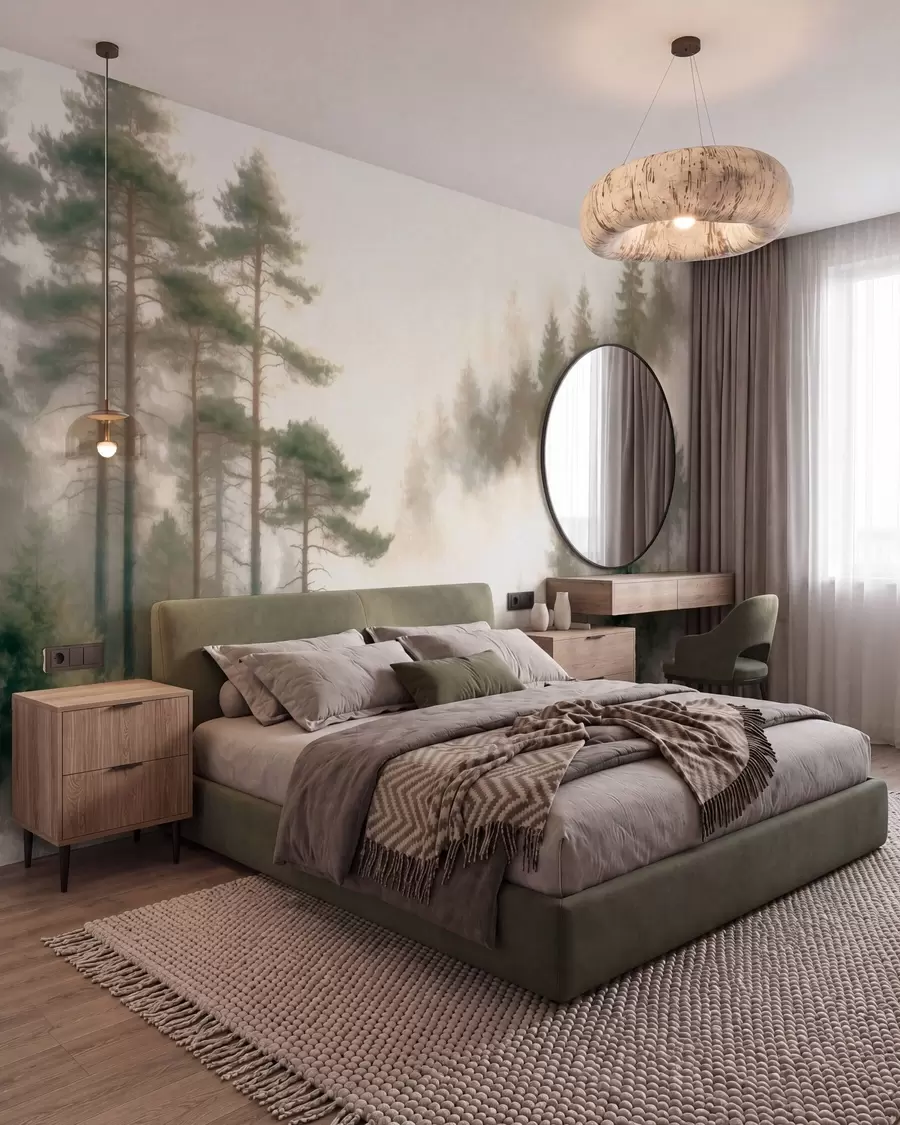 wall murals Јутарња борова шума у ​​акварел стилу w09916