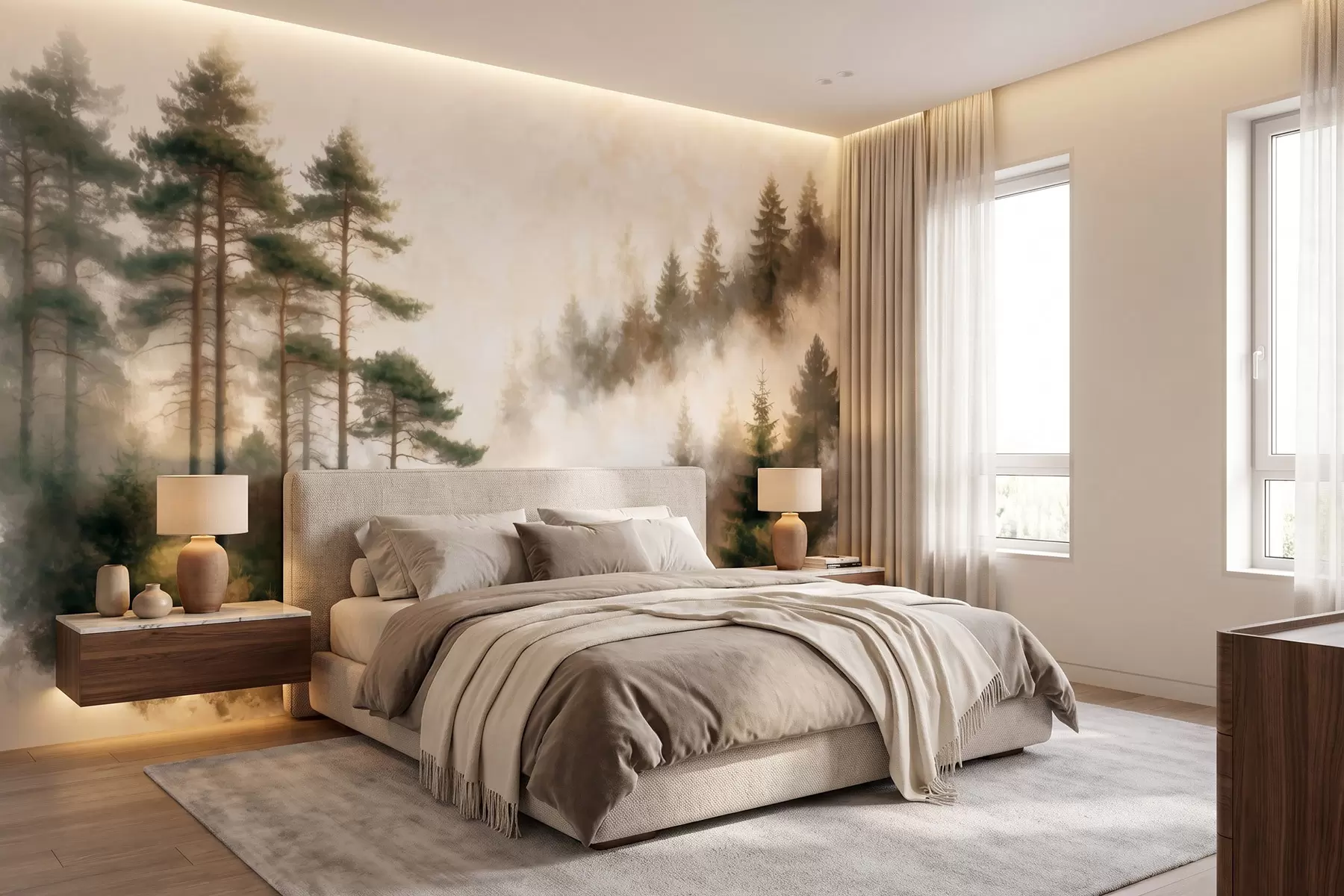 wall murals Јутарња борова шума у ​​акварел стилу w09916