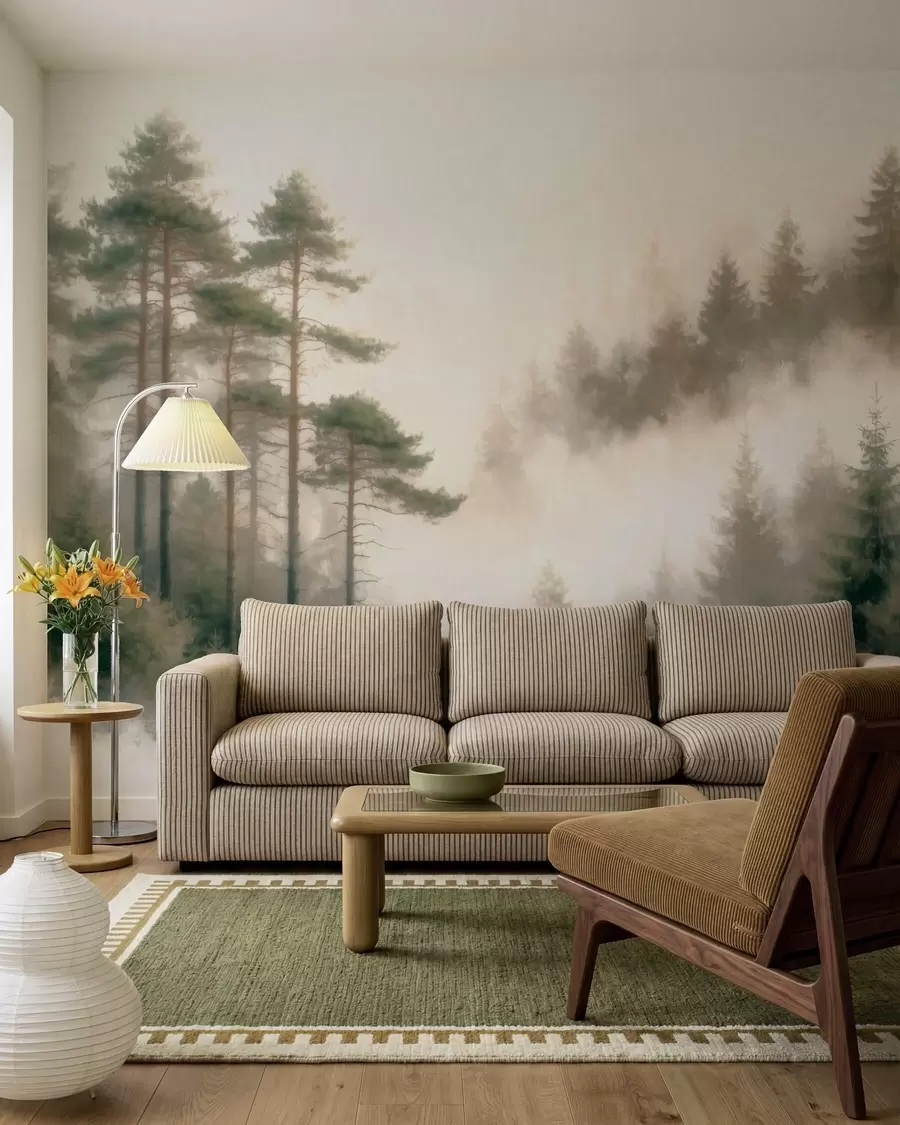 wall murals Јутарња борова шума у ​​акварел стилу w09916