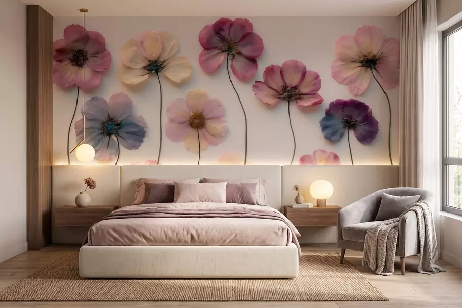 wall murals Хербаријумска композиција са ефектом пресованог цвећа и 3Д текстуром w09911