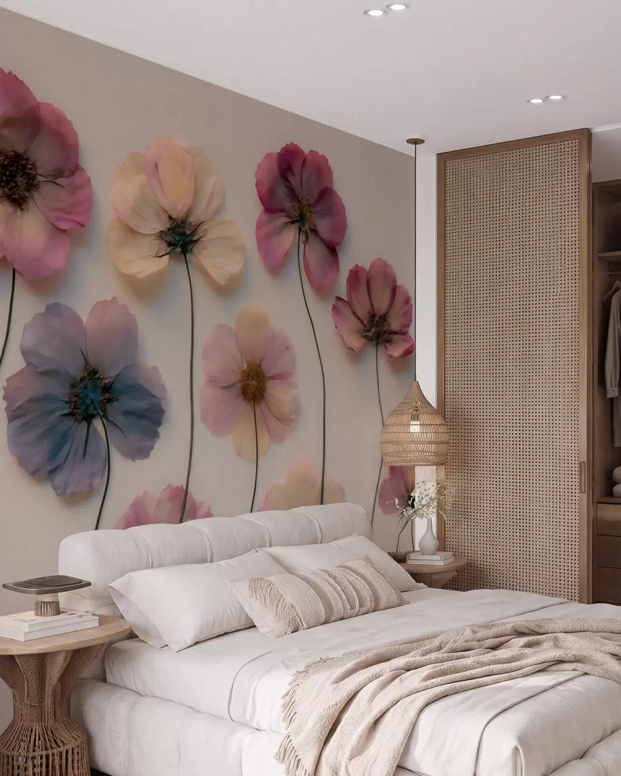 wall murals Хербаријумска композиција са ефектом пресованог цвећа и 3Д текстуром w09911