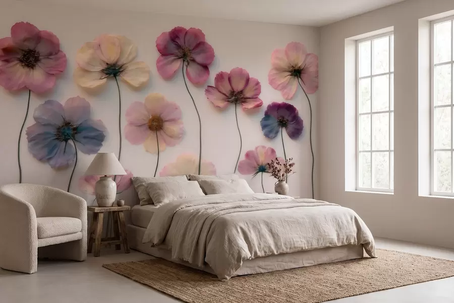 wall murals Хербаријумска композиција са ефектом пресованог цвећа и 3Д текстуром w09911