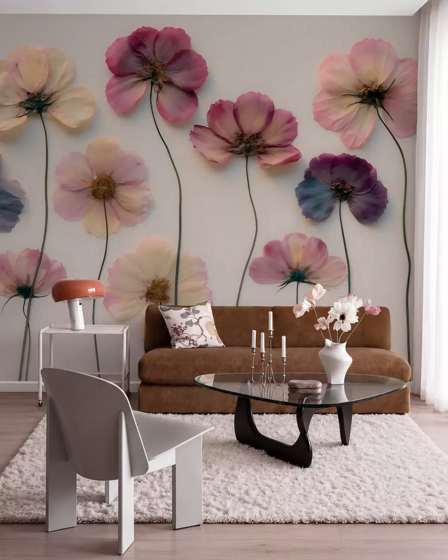 wall murals Хербаријумска композиција са ефектом пресованог цвећа и 3Д текстуром w09911
