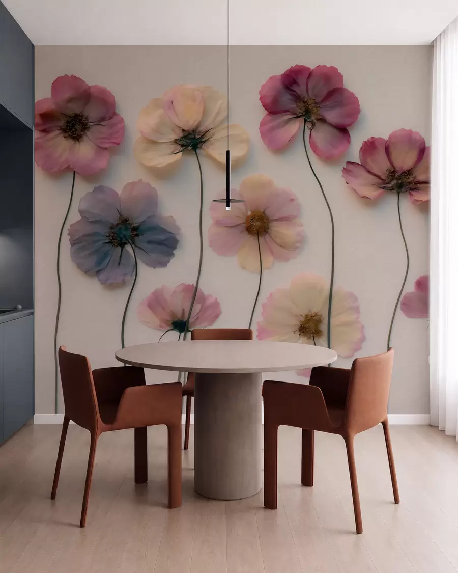 wall murals Хербаријумска композиција са ефектом пресованог цвећа и 3Д текстуром w09911