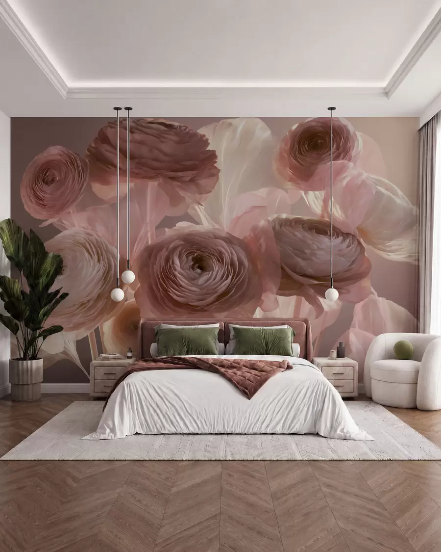 wall murals Велики уметнички цветови ранункулуса у нежним ружичастим и кремастим тоновима w09921