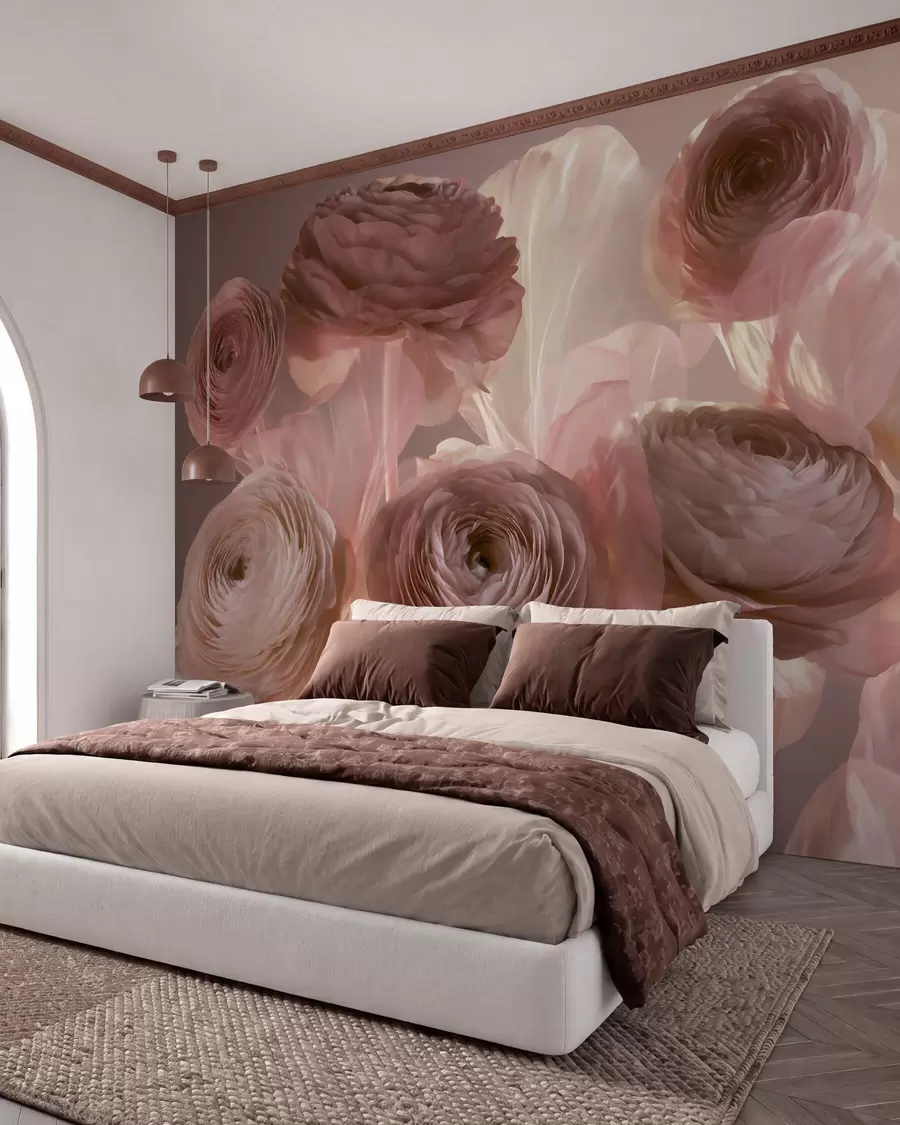 wall murals Велики уметнички цветови ранункулуса у нежним ружичастим и кремастим тоновима w09921