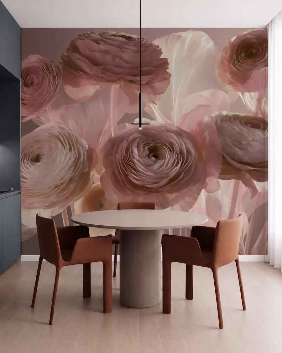wall murals Велики уметнички цветови ранункулуса у нежним ружичастим и кремастим тоновима w09921
