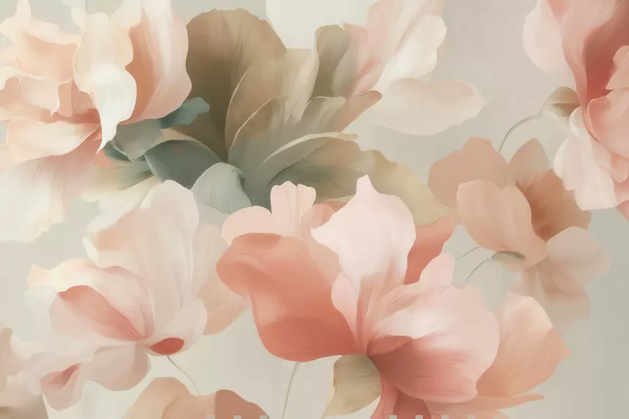 wall murals Велико уметничко цвеће у меким пастелним нијансама кремасте, ружичасте и зелене w09935