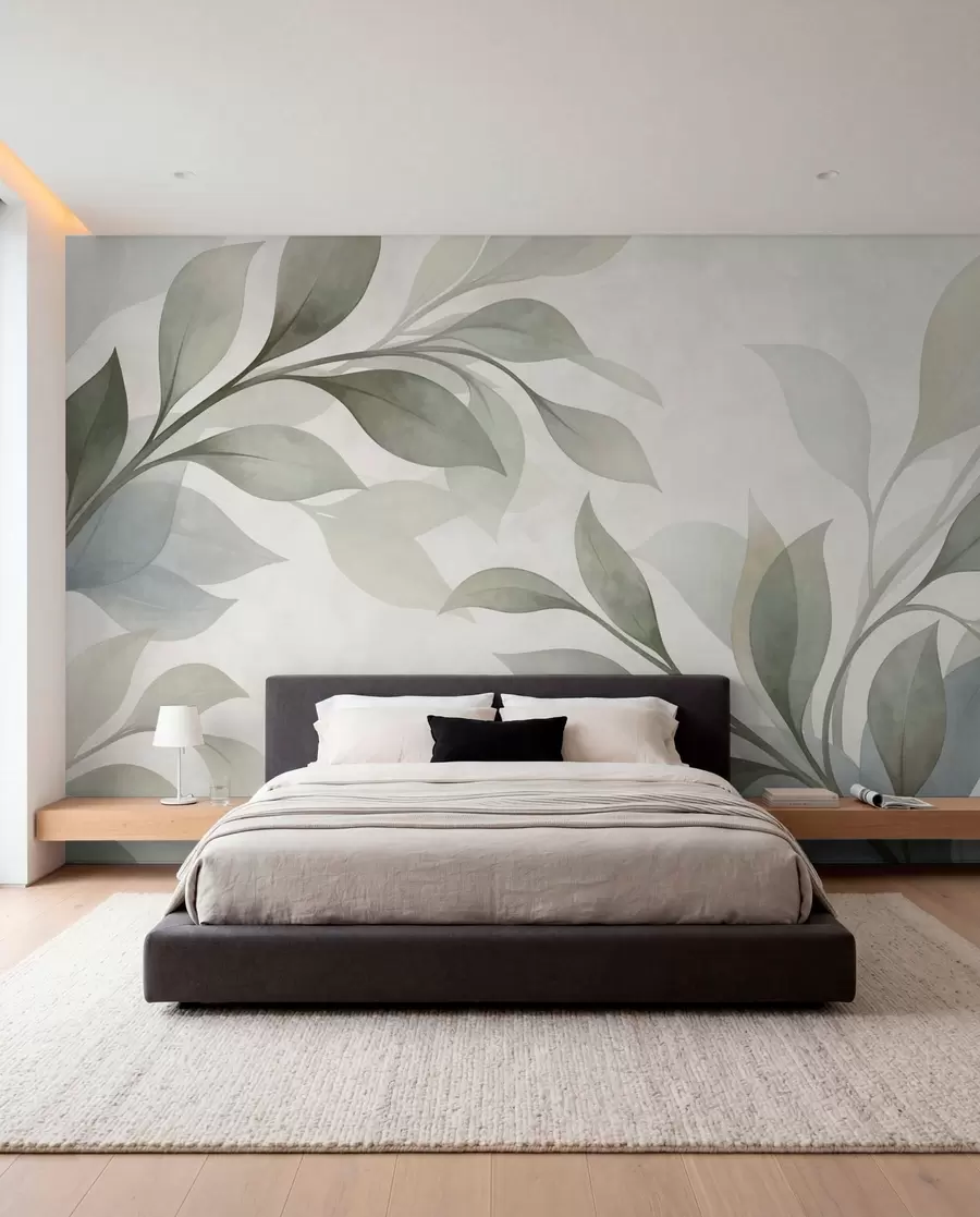 wall murals Велики листови у меким зеленим и плавим тоновима w05693