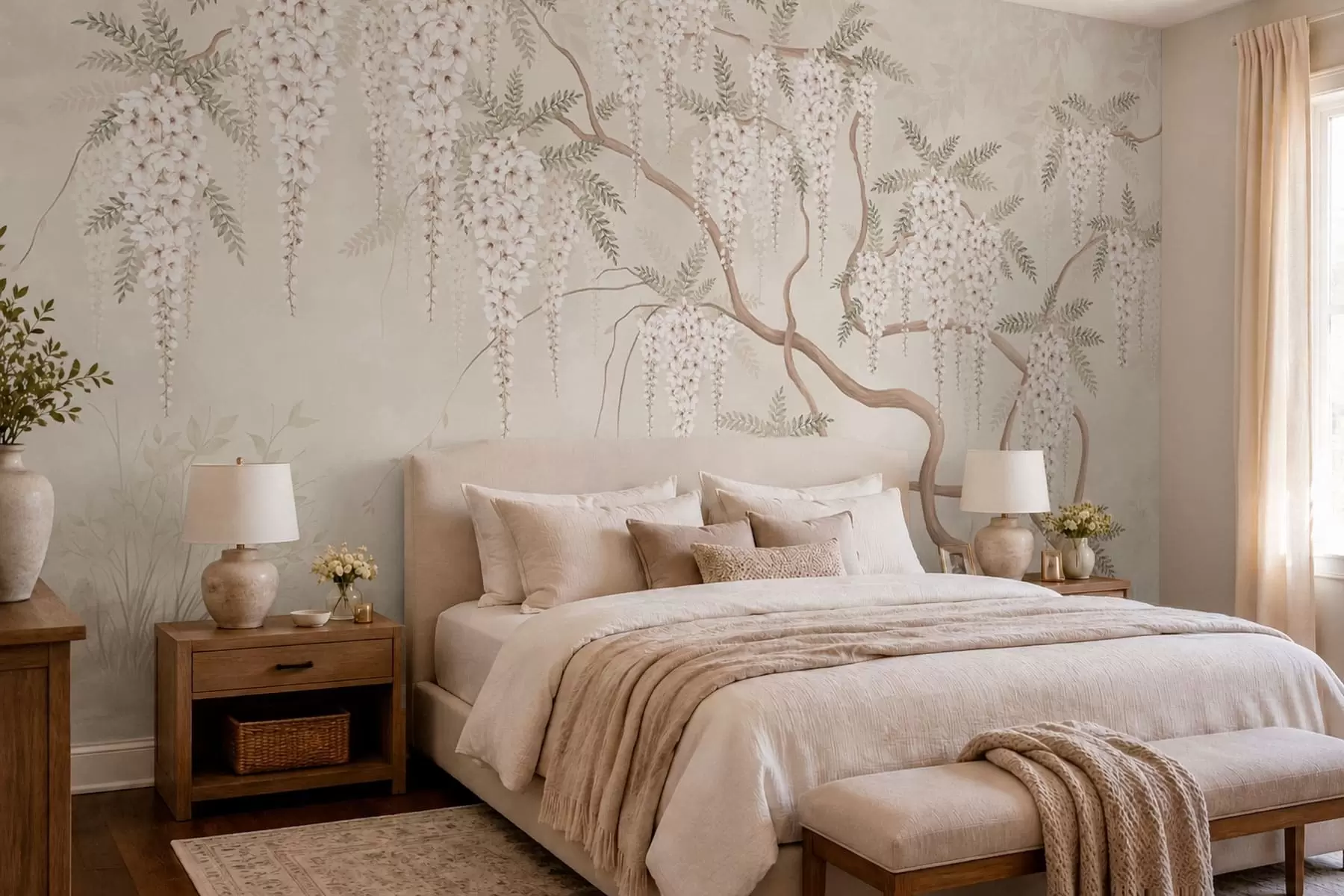 wall murals Бели каскадни цветови изнад мирне воде w05694