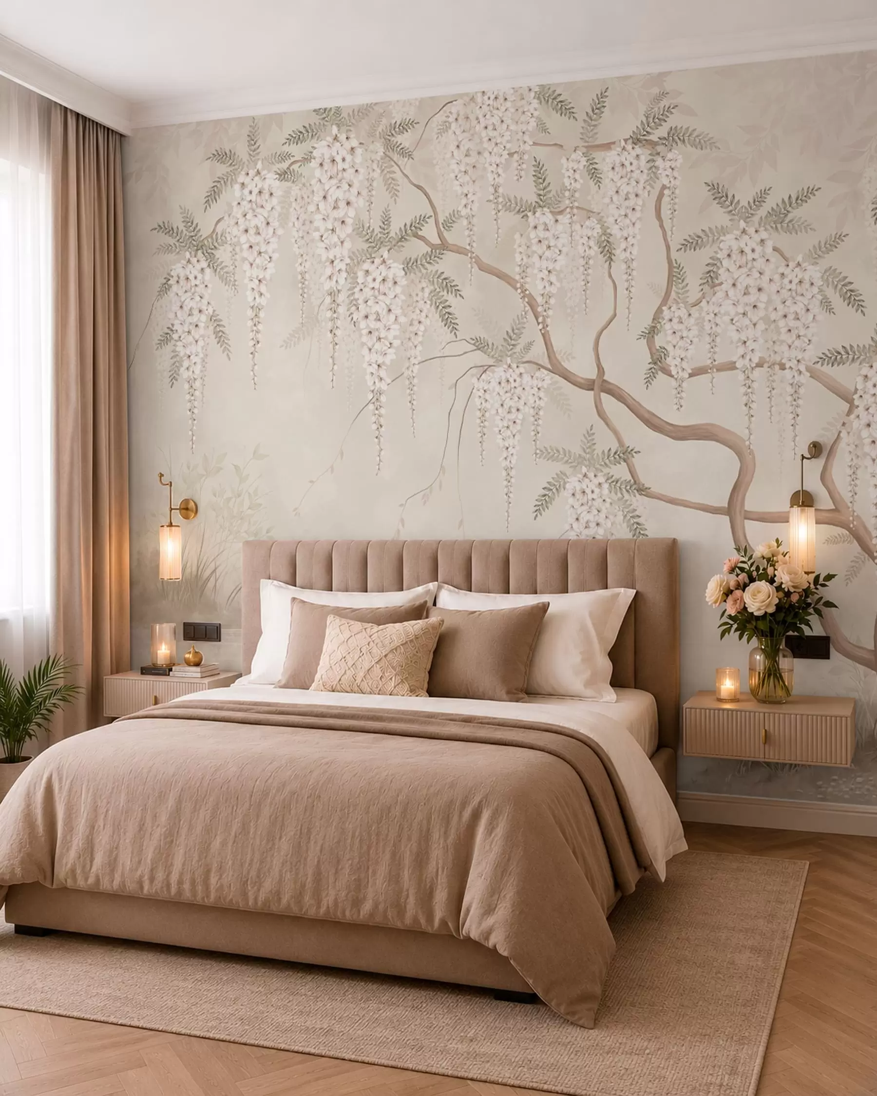 wall murals Бели каскадни цветови изнад мирне воде w05694
