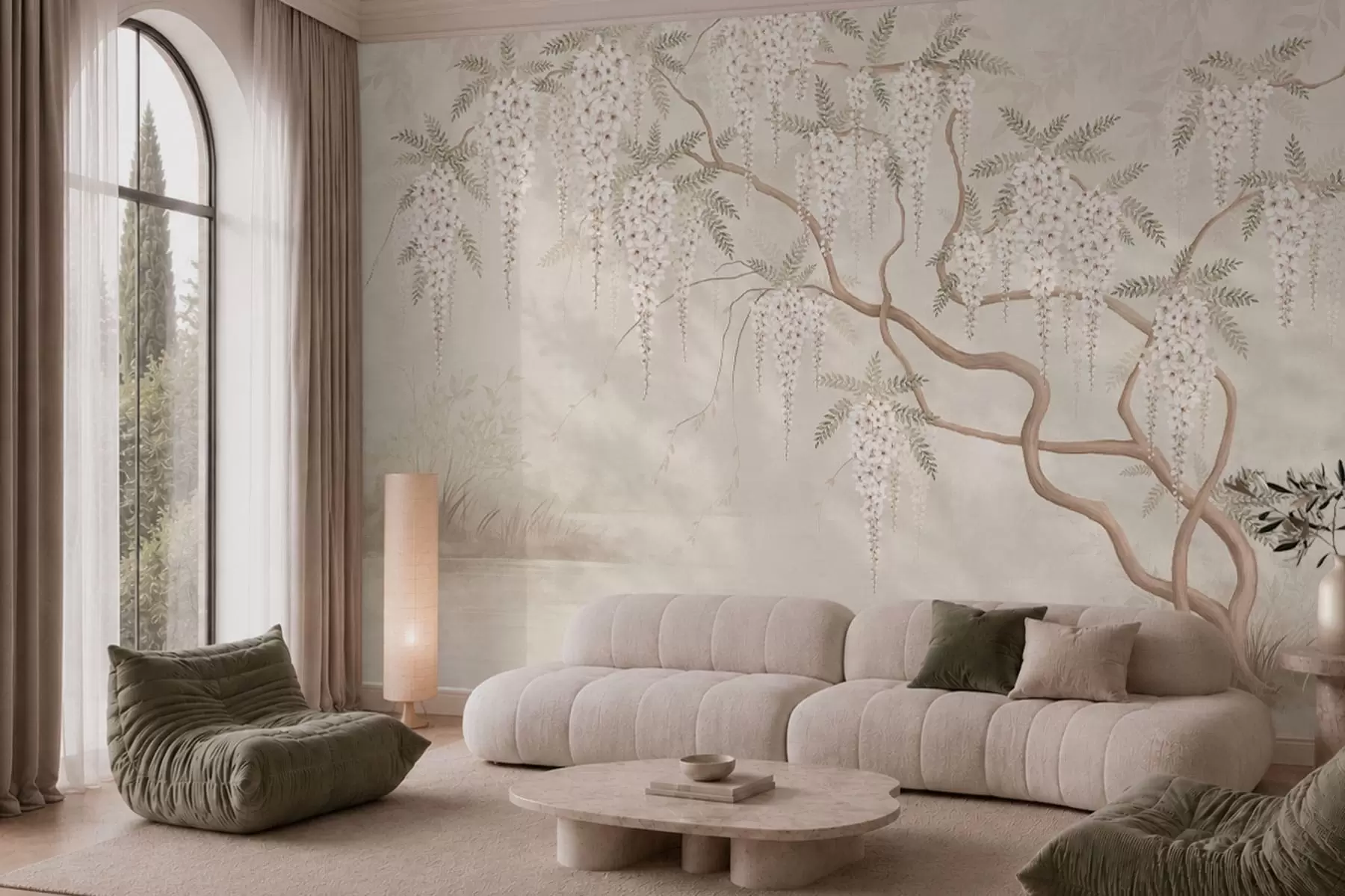 wall murals Бели каскадни цветови изнад мирне воде w05694